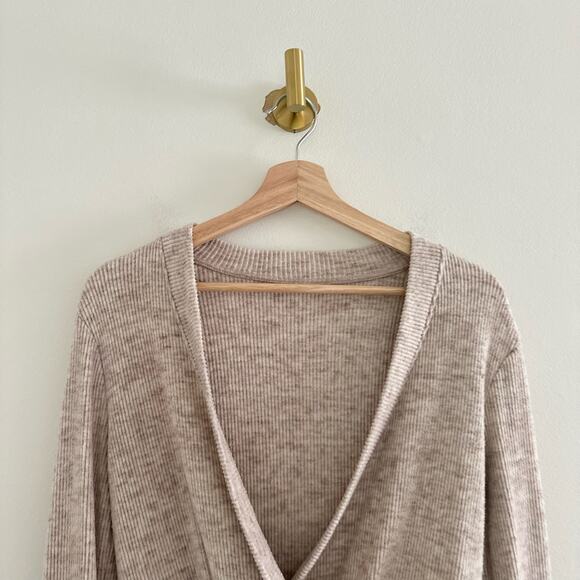 Shore Ribbed Knit Faux Wrap Sweater Cream S - Picture 3 of 9